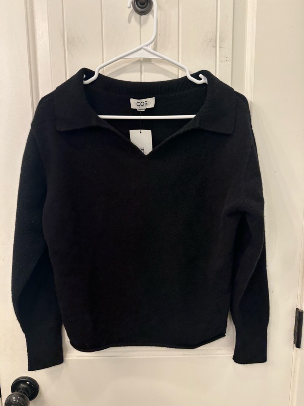 COS Black 100% Wool Collared V-Neck Knit Sweater XS